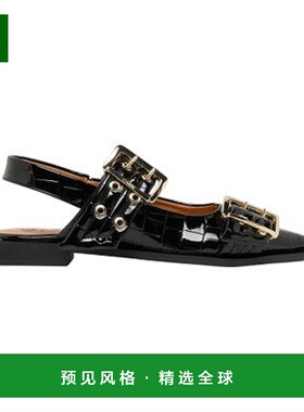 欧洲直邮GANNI 搭扣 naplack 皮革芭蕾平底鞋正品品牌休闲百