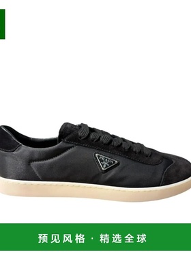 香港直邮Prada 普拉达 男士 黑色布织绒面革运动鞋 2EE454G000D7C