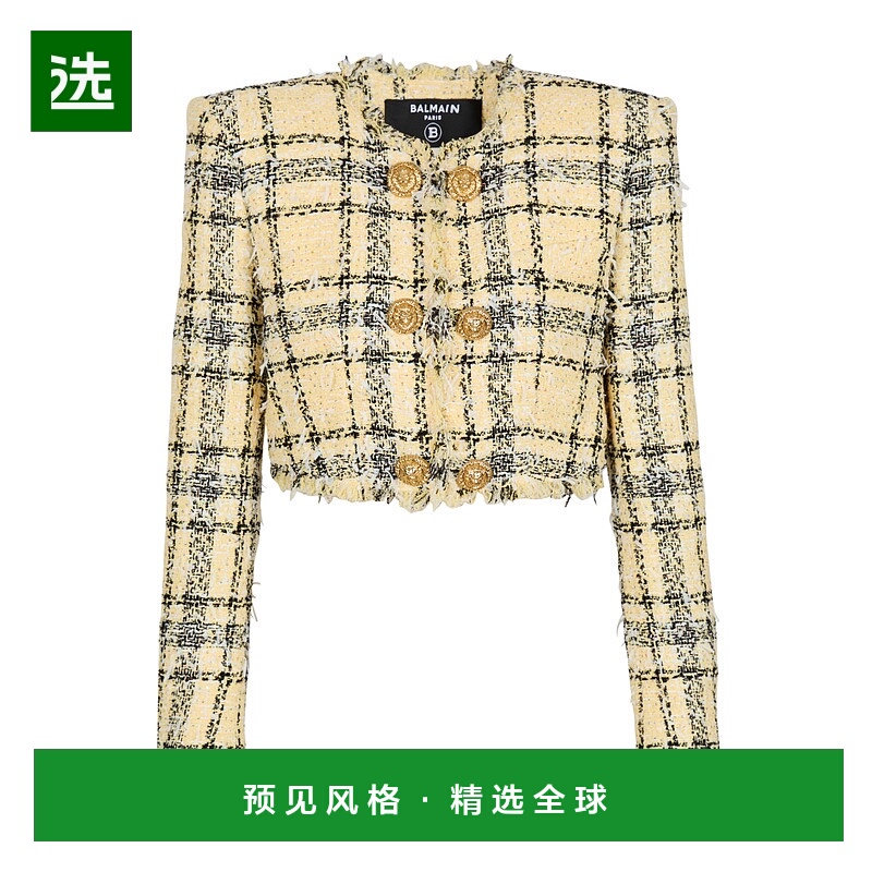 1h可退 香港直邮Balmain 闪光粗花呢短款夹克 GF1SD280XL73