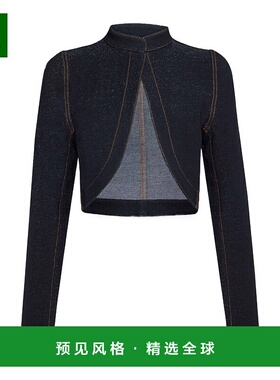 香港直邮Alaia 牛仔针织短款镂空夹克 AA9V1174K131B