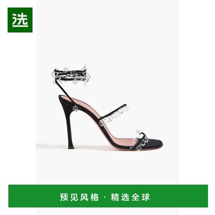 1h可退 香港直邮Amina Muaddi 女士 Tina PVC 水晶装饰绒面革凉鞋