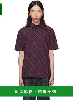 1h可退 香港直邮Burberry 巴宝莉 男士 紫色 Robert Check 短袖衬