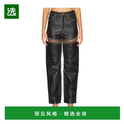 1h可退 香港直邮AREA 女士 Leg 铆钉皮革开叉裤子 FW24AWPA0039LE