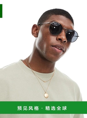 1h可退 香港直邮ASOS 男士 90s 设计圆形烟灰色镜片金属框青铜色