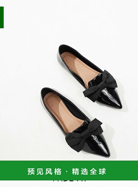 1h可退 香港直邮ASOS 女士 设计宽版湖蓝色蝴蝶结尖头芭蕾舞鞋(黑