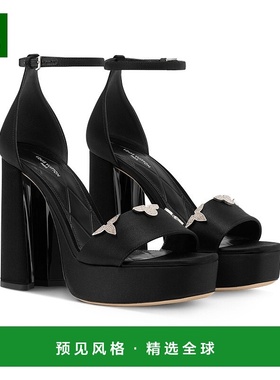 1h可退 欧洲直邮LV路易威登 Swing女士黑色缎面老花花卉水钻厚底