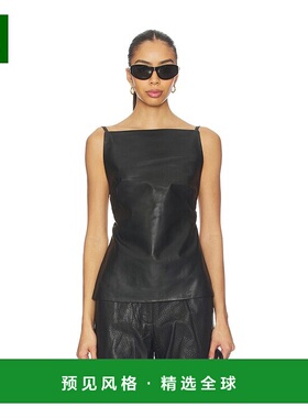 1h可退 香港直邮ST.AGNI 女士 皮革方形领上衣 R26228BLK