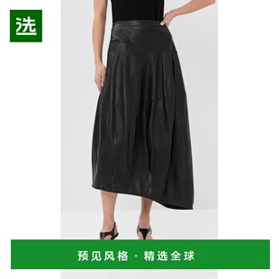 1h可退 香港直邮TIBI 女士 皮革不对称膨起半身裙 black黑色 舒适