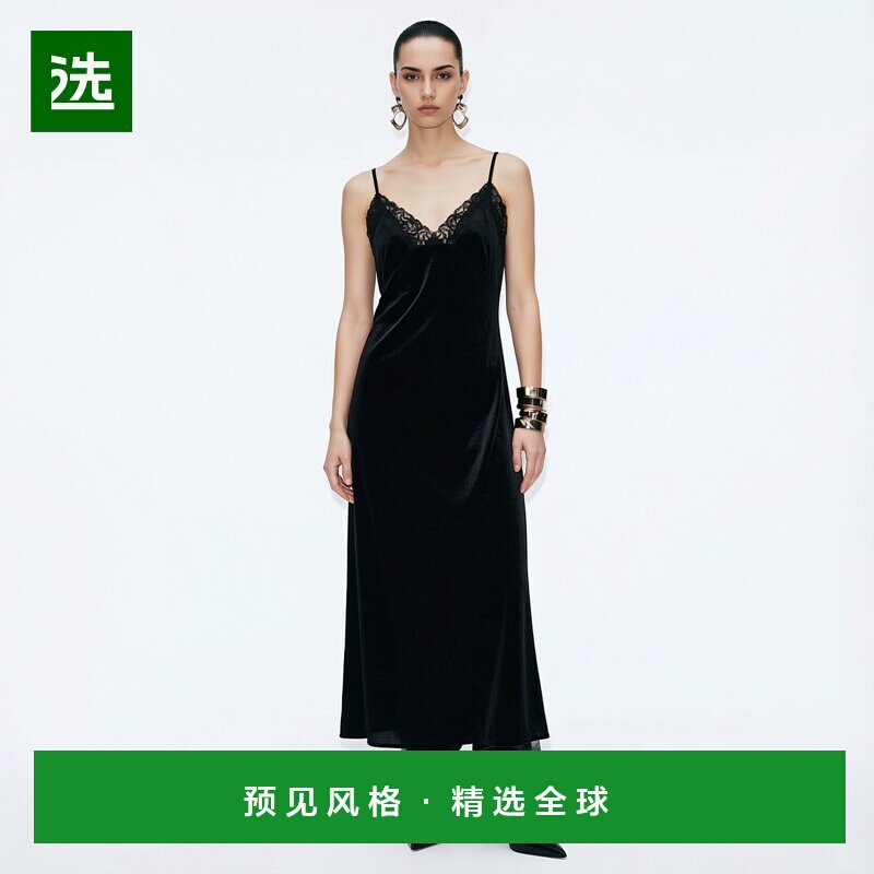 欧洲直邮Sandro 长款蕾丝连衣裙性感吊带图片