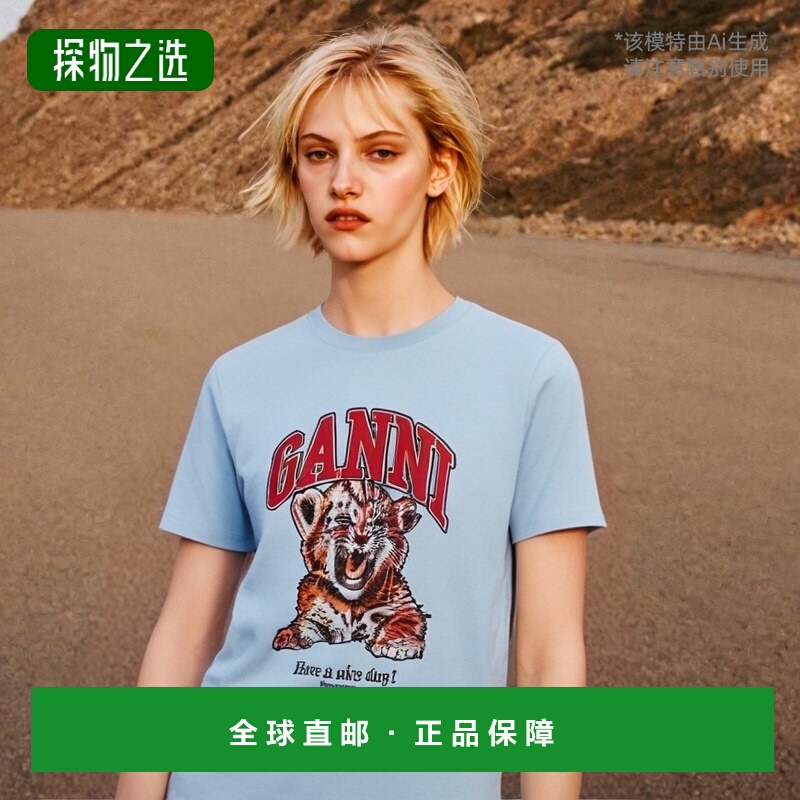 香港直邮Ganni 印花T恤 T4007短袖圆领 舒适百搭款