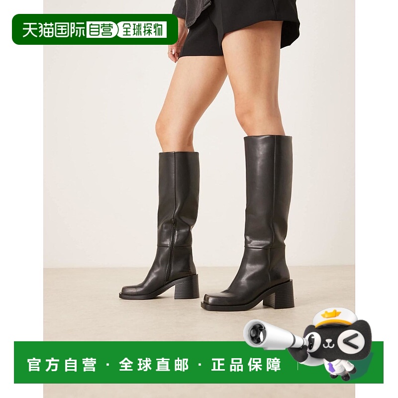 1h可退 香港直邮ASOS 女士 Campbell 设计粗跟高跟及膝棕色光面靴