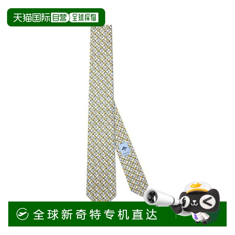 欧洲直邮Gucci/古驰 男士绿色桑蚕丝互扣双G徽标腰带印花舒适
