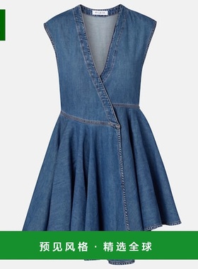 1h可退 香港直邮Alaïa 女士 不对称牛仔缠绕式连衣裙 blue蓝色 舒