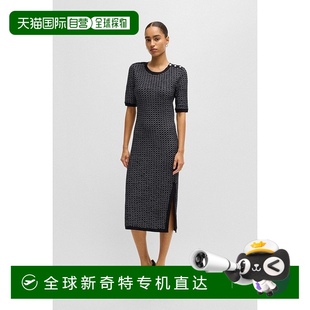 欧洲直邮HUGO 结构化条纹弹力棉质针织连衣裙 BOSS雨果BOSS BLACK