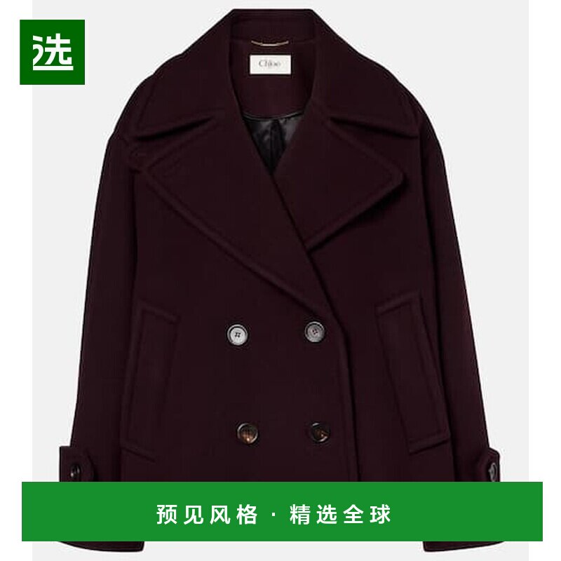 香港直邮Chloe 蔻依 女士 双排扣羊毛混纺大衣 purple紫色 舒适时