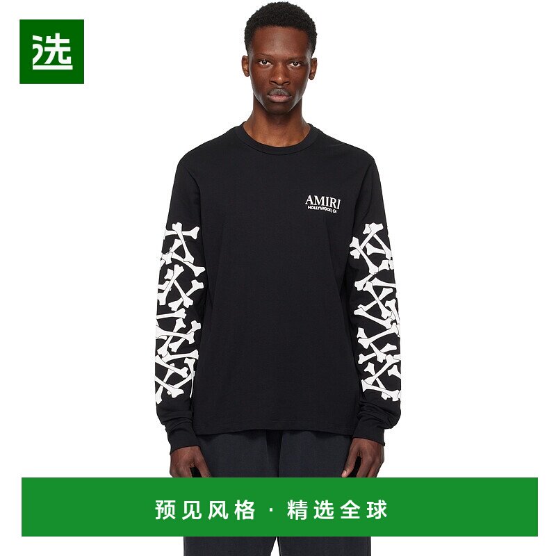 1h可退 香港直邮AMIRI 男士 黑色 Bones Stacked 长袖 T 恤 AMJYT