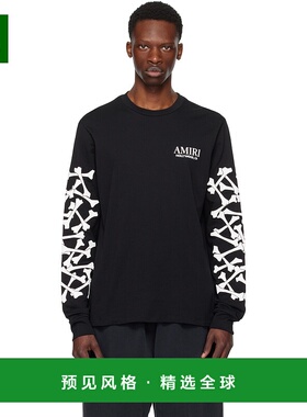 1h可退 香港直邮AMIRI 男士 黑色 Bones Stacked 长袖 T 恤 AMJYT