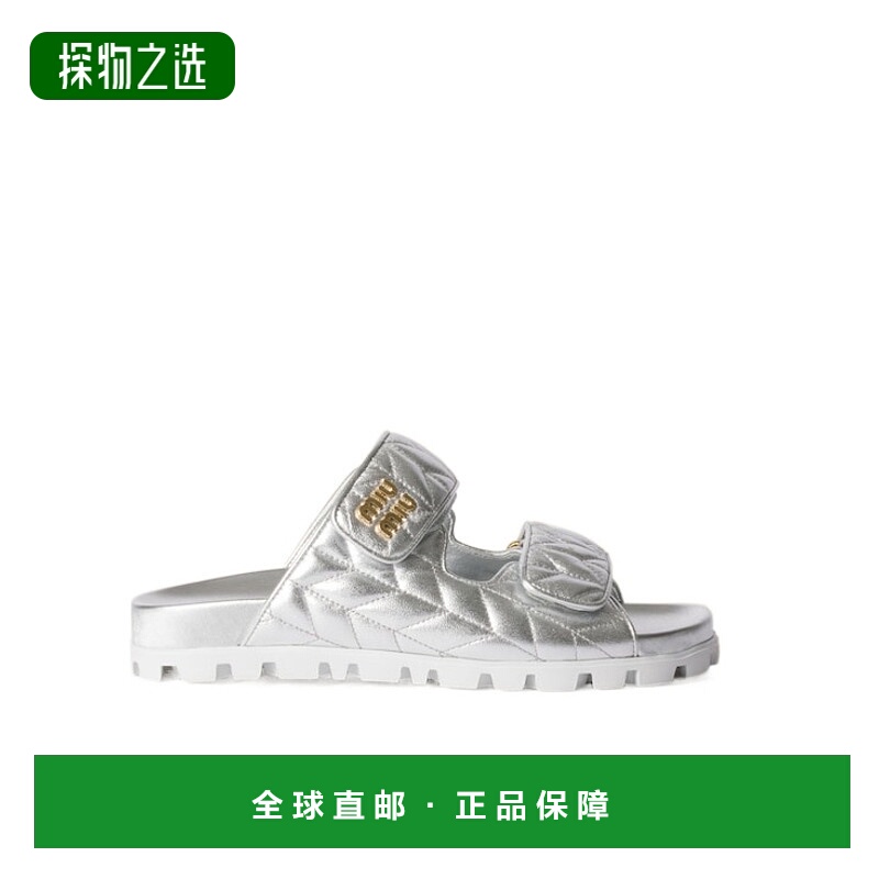 香港直邮Miu Miu 金属色马特拉塞凸纹纳帕皮革拖鞋 5XX6403LLTF01