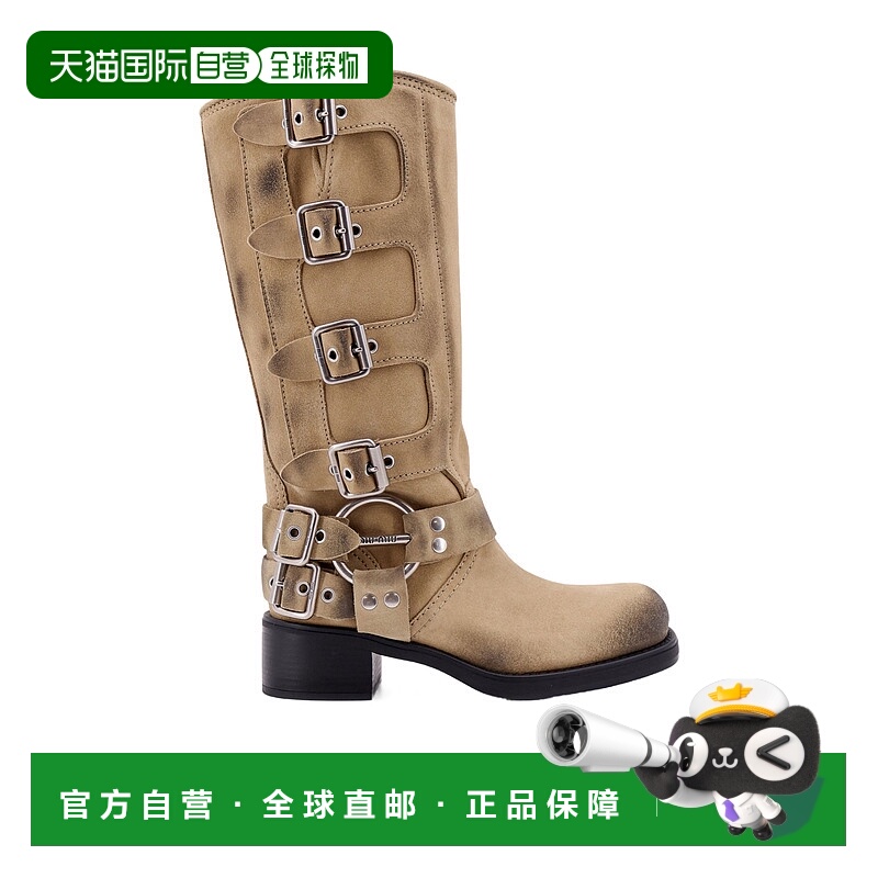 香港直邮Miu Miu Biker搭扣长筒靴 5W792D0B2
