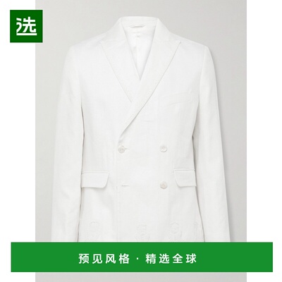 1h可退 香港直邮Bode 男士 Marsh 双排扣精饰薄纱边亚麻西装外套