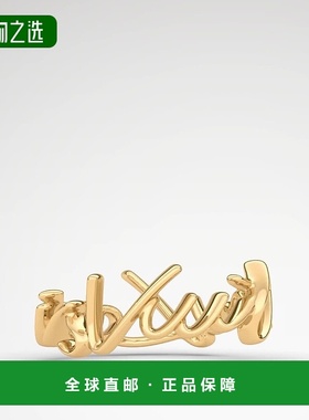 1h可退 欧洲直邮LV路易威登 Script系列女士金色金属手写体logo戒
