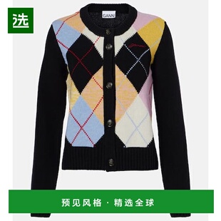 菱形羊毛混纺针织开衫 香港直邮GANNI Harlequin 女士 学院风 甘尼