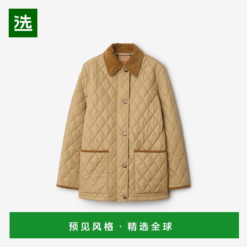 欧洲直邮Burberry (2025新品) 绗缝尼龙谷仓夹克博柏利灯芯绒