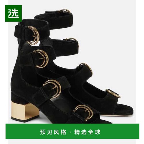 1h可退 香港直邮Chloe 蔻依 女士 Alizè 绒面革浅口鞋 black黑色