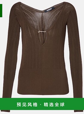 1h可退 香港直邮Jacquemus 女士 Pralù 徽标罗纹针织上衣