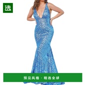 美国直邮 JOVANI 1h可退 亮片装 饰 领长裙 女士连衣裙