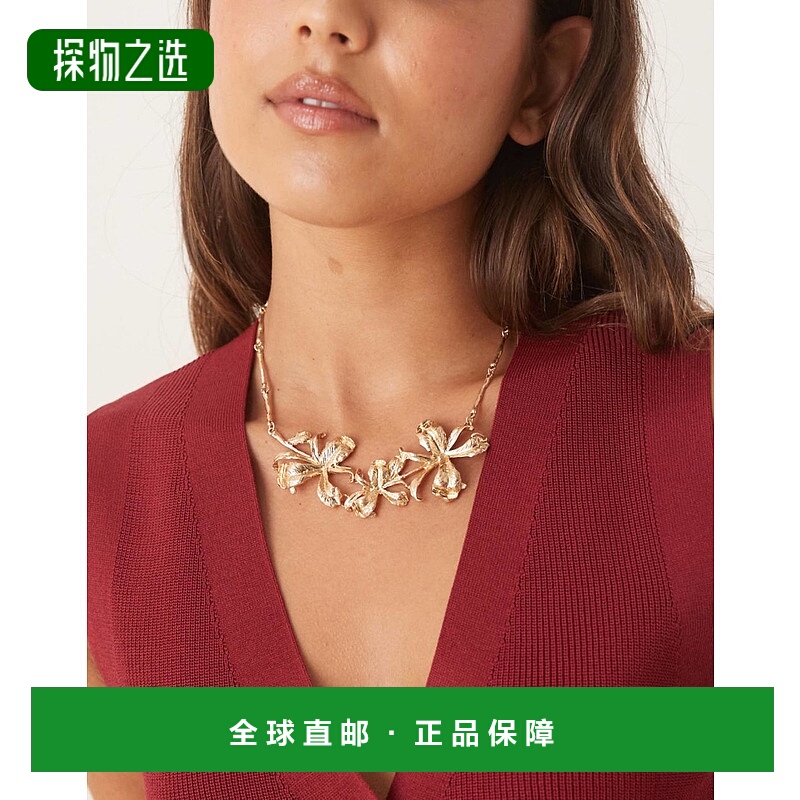 香港直邮ASOS 女士 设计大号三个花朵色调项链(金色)
