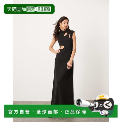 1h可退 香港直邮ASOS 女士 EDITION 剪口无袖长款连衣裙(黑色)