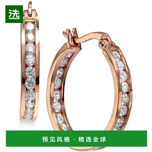 1h可退 【美国直邮】小型方晶锆石内翻环状耳环,纯银,0.75 英寸