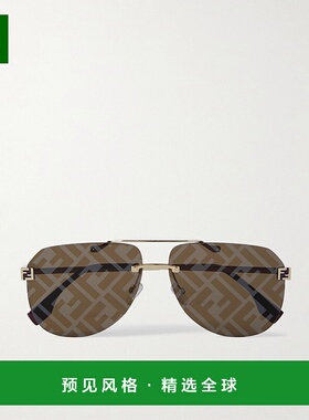 1h可退 香港直邮Fendi 芬迪 女士 天蓝色飞行员镀金太阳眼镜 FE40