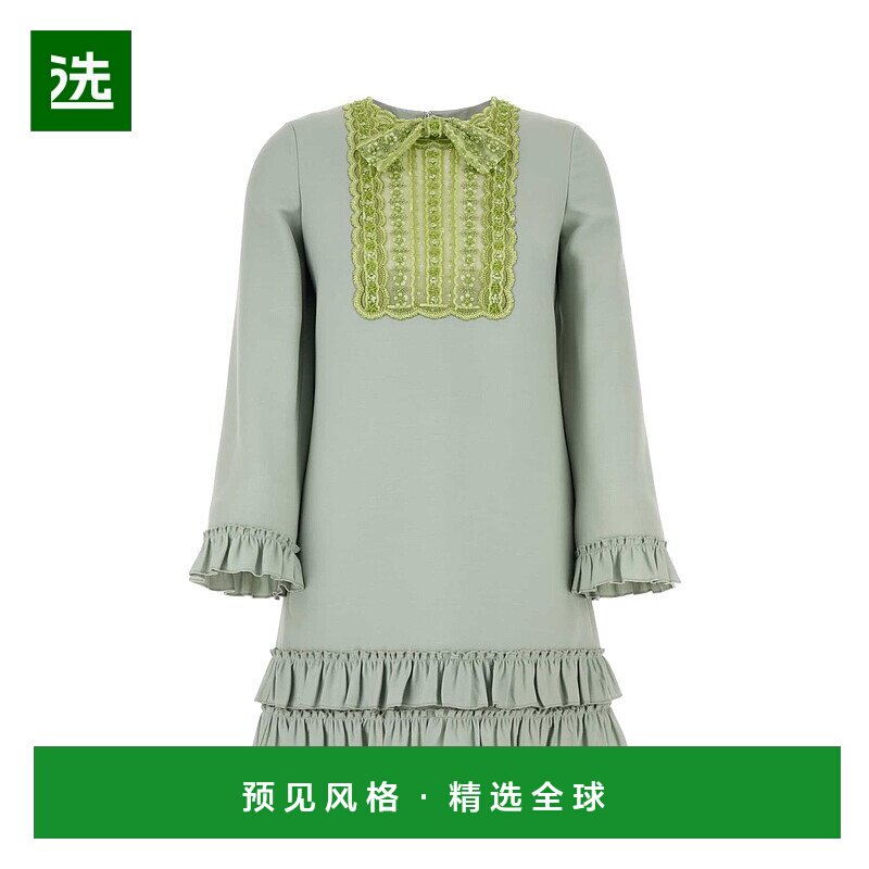 1h可退 香港直邮Valentino 华伦天奴 女士 刺繡荷葉邊長袖洋裝 6B