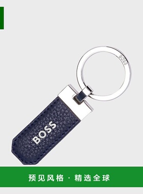 欧洲直邮HUGO BOSS雨果BOSS BLACK 黄铜和海军蓝色粒面皮革钥