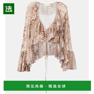 荷叶边豹纹雪纺上衣 女士 香港直邮Blumarine 蓝色情人