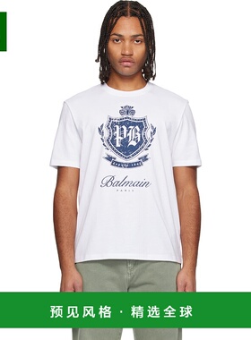 1h可退 香港直邮Balmain 巴尔曼 男士 白色 College Emblem Print
