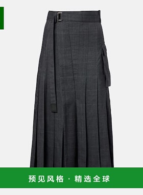 1h可退 香港直邮Sacai 女士 威尔士王子格纹羊毛中长半身裙