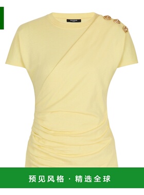 香港直邮BALMAIN 女士T恤 GF1EF002BD39IJS SS2026 黄色 垂褶T恤