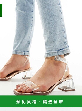 1h可退 香港直邮ASOS 女士 Hopeful 设计宽版粗跟玫瑰金色凉鞋(cl