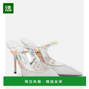 香港直邮Jimmy Choo 周仰杰 女士 Bing 100 雏菊精饰网纱凉拖女鞋