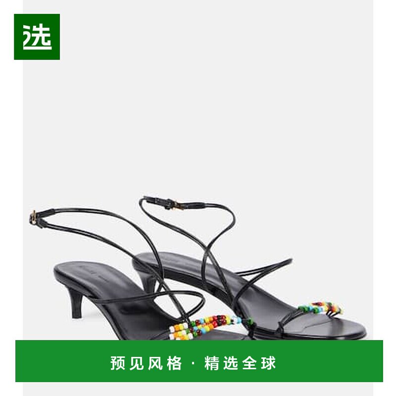 1h可退 香港直邮KHAITE 女士 Loop 35 珠饰皮质凉鞋 black黑色 舒