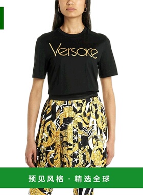 香港直邮Versace 黑色logo金属感T恤 A83641A201952A2003短袖