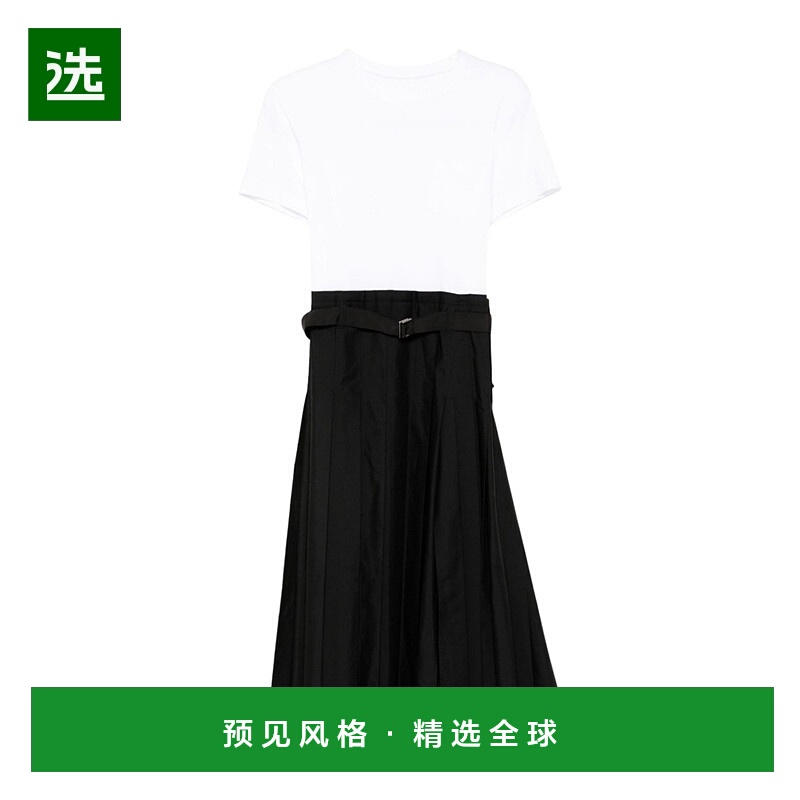 香港直邮Sacai 白色T恤分层连衣裙 2407401