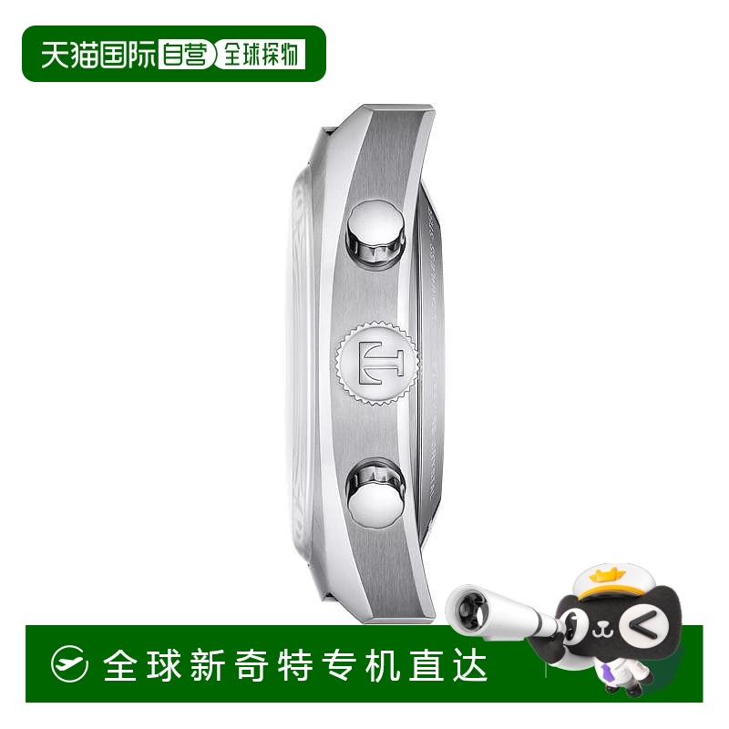 欧洲直邮TISSOT 天梭 男士银色精钢表壳皮革表带自动机芯腕表43mm