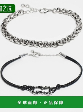 香港直邮ASOS 男士 设计链条绳子手链(2件套)(黑色)