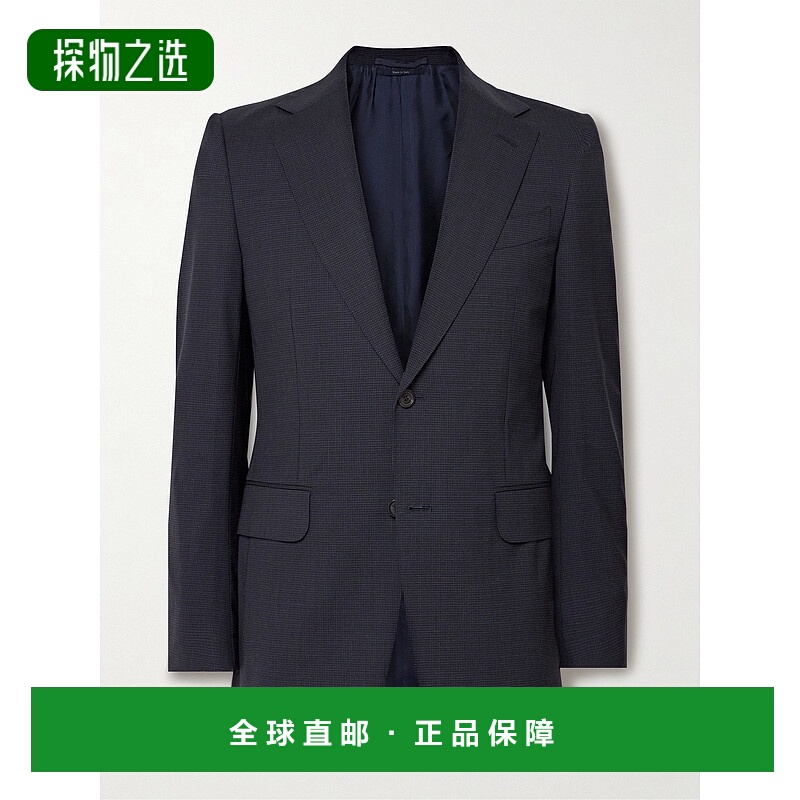 香港直邮Dunhill 登喜路 男士 修身超细格纹羊毛混纺西装外套 DU2