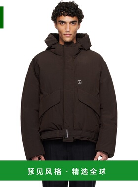 1h可退 香港直邮Wooyoungmi 吴阳米 男士 棕色连帽羽绒夹克 W253D