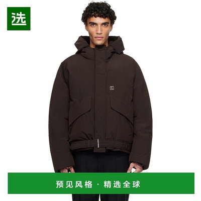 1h可退 香港直邮Wooyoungmi 吴阳米 男士 棕色连帽羽绒夹克 W253D